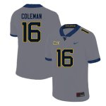 Men's West Virginia Mountaineers NCAA #16 Caleb Coleman Gray Authentic Nike Stitched College Football Jersey IV15X63AE